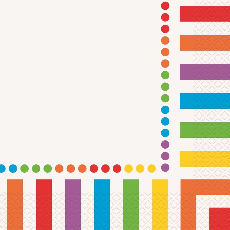 Rainbow Colourful Party Napkins Pack of 16 Serviettes | Party Save Smile