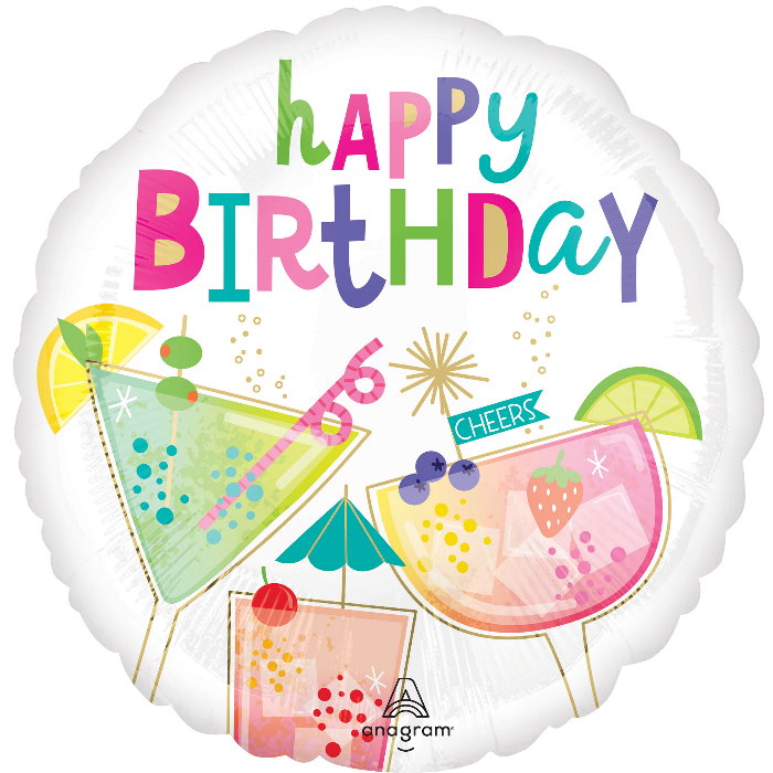 Cocktail Surprise Happy Birthday Foil Balloon 18 inches | Party Save Smile