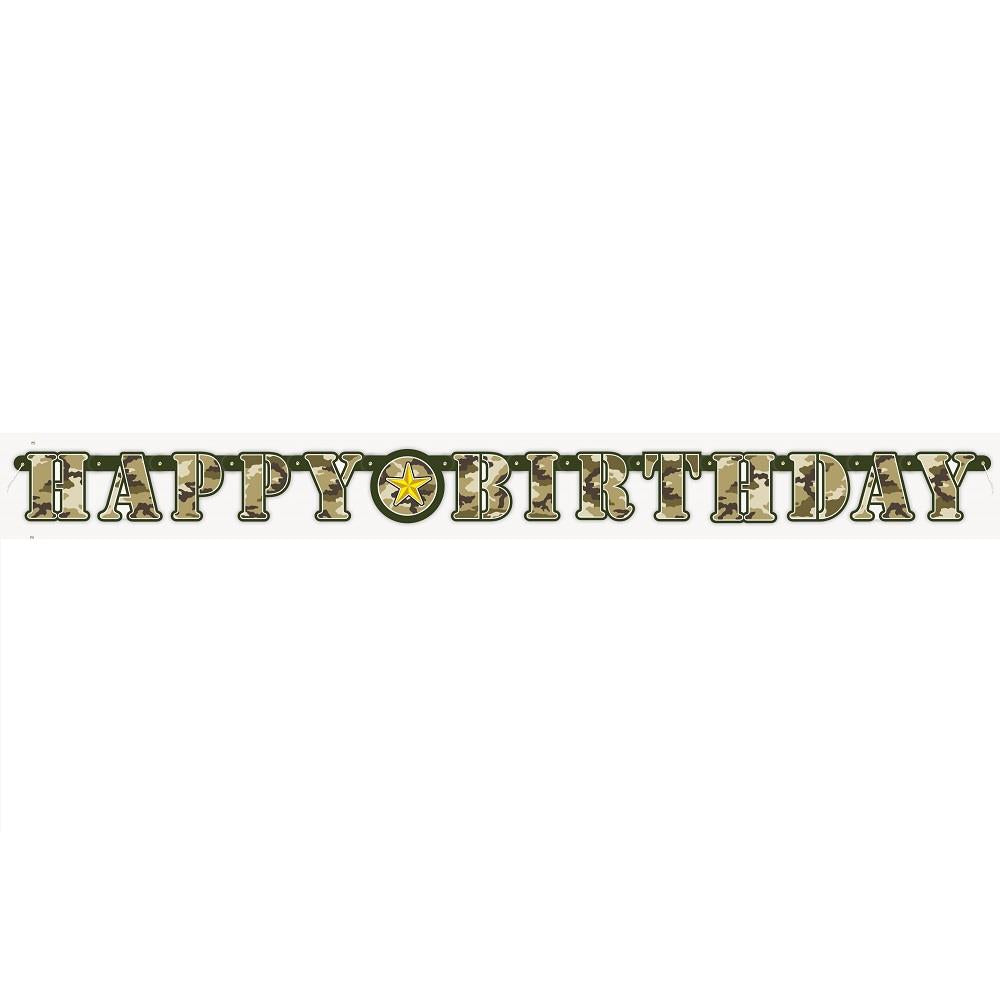 Military Camouflage Happy Birthday Paper Letter Banner | Party Save Smile