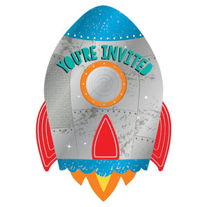 Blast Off Space Birthday Invitations Pack of 8 Invites