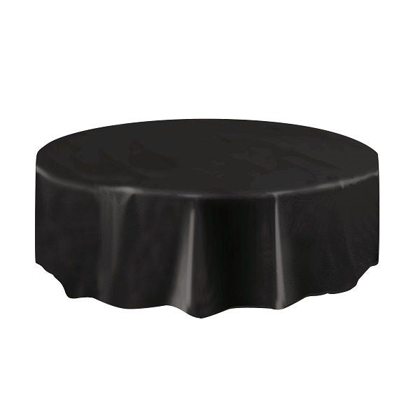 Black Round Tablecloths: Plastic Party Tablecover 213cm | Party Save Smile