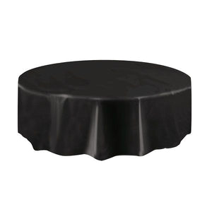 Black Round Tablecloths: Plastic Party Tablecover 213cm