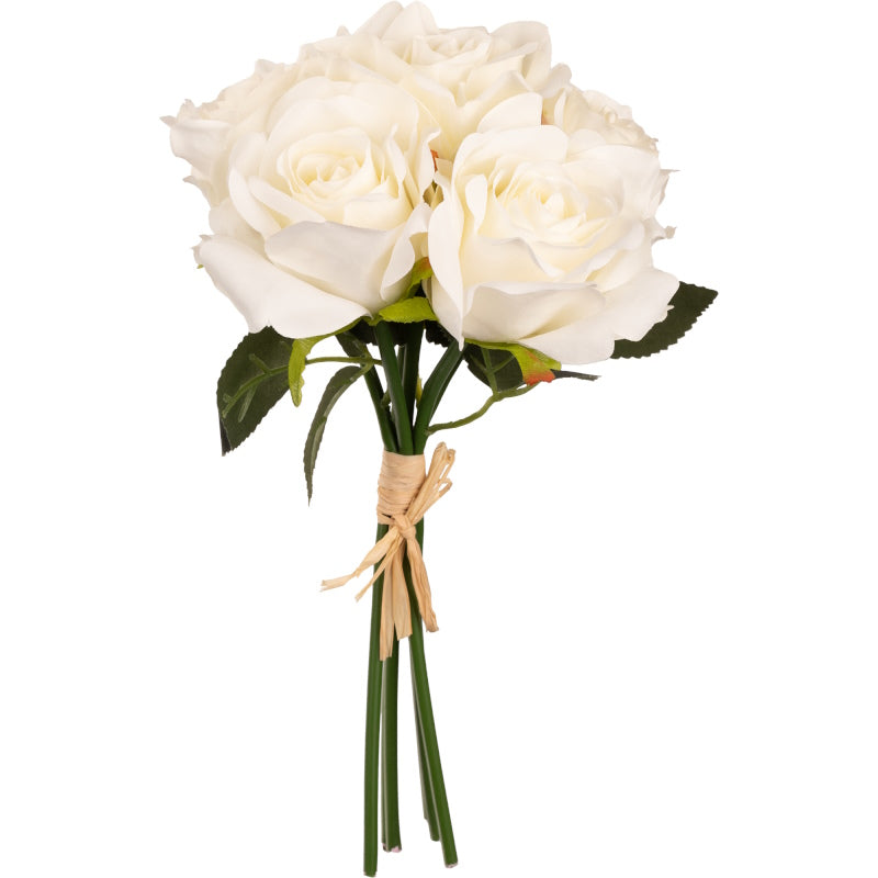 Artificial Bunch of White Roses: Fake Flowers Bunch of 6 | Party Save Smile
