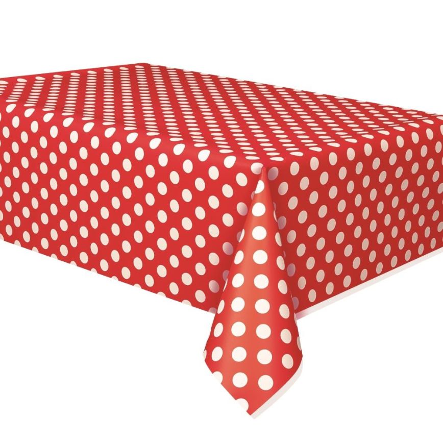 Red Polka Dot Plastic Party Tablecloth | Party Save Smile