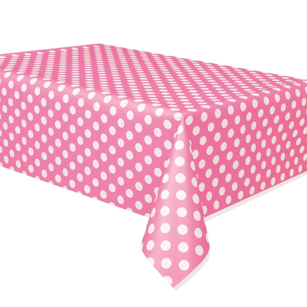 Hot Pink Tablecloth - Polka Dot 138 x 274cm | Party Save Smile