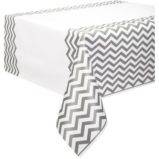 Silver Chevron Party Tablecover Tablecloth 138 x 274cm | Party Save Smile