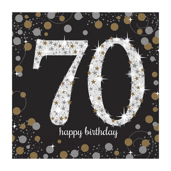 70th Birthday Plates and Napkins Pack - Gold Sparkle - Party Save Smile