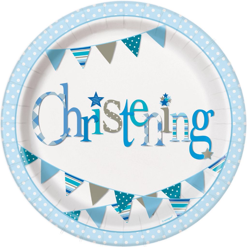 Blue Bunting Christening Party Pack: Tableware & Decoration Kit