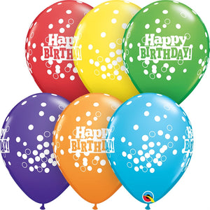Happy Birthday Latex Balloons - 11 inch Colourful Dots