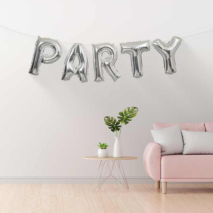 Silver Party Balloon Banner Decoration Air Fill 2.7 Metres – Party Save ...