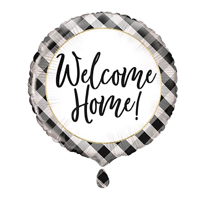 Black Gingham Welcome Home Foil Balloon 18 inches | Party Save Smile