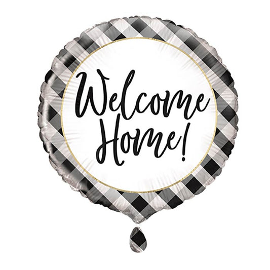 Black Gingham Welcome Home Foil Balloon 18 inches | Party Save Smile