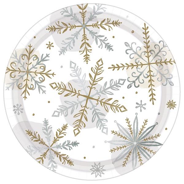 Shining Snow Snowflakes Christmas Party Cake Plates Pack of 8 | Party Save Smile