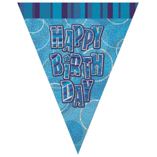 Blue Glitz Happy Birthday Flag Banner | Bunting