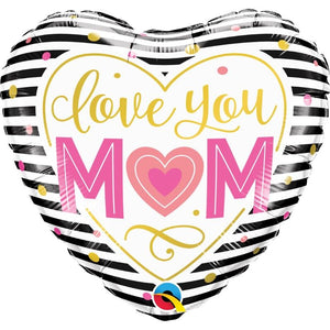Love You Mum Heart Stripes Foil Balloon 18 Inch