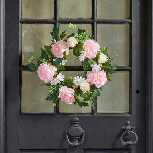 Artificial Peony Wreath: Fake Flower Wreath 40cm | Party Save Smile