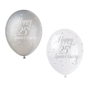 Star 25th Wedding Anniversary Latex Balloons Pack of 5