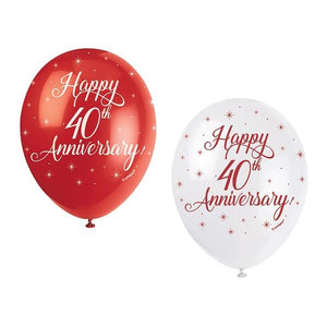Ruby Stars Happy 40th Anniversary Latex Balloons Pack of 5