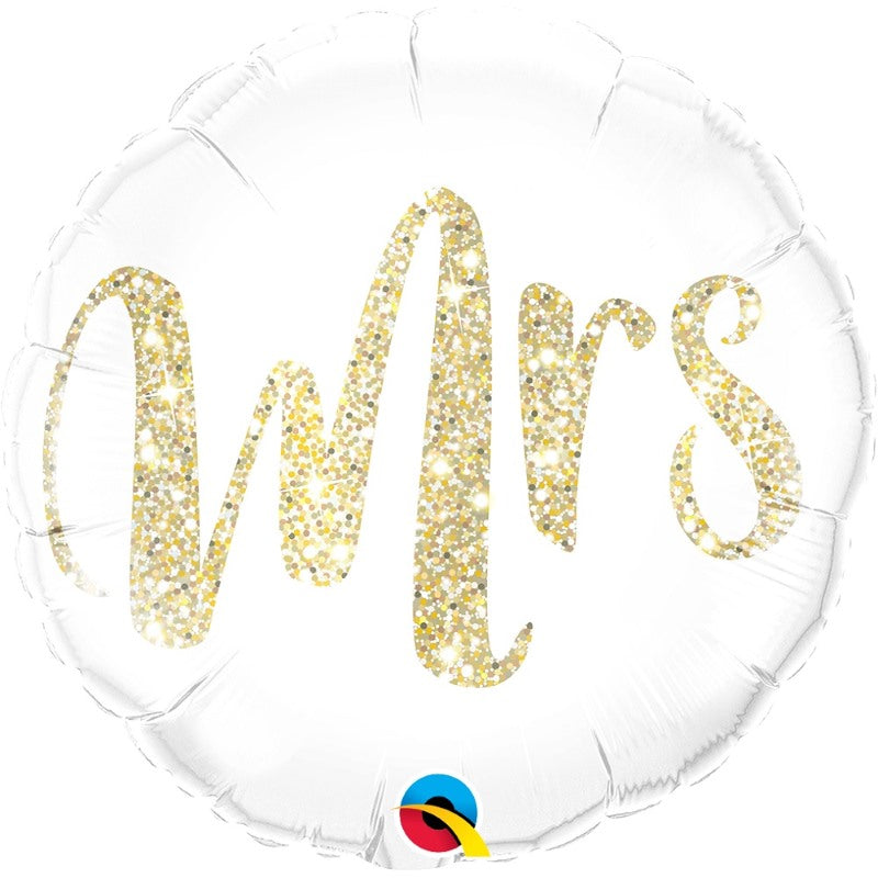 Mrs Gold Glitter Wedding Foil Balloon 18 Inch | Party Save Smile