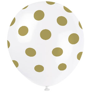 Gold Polka Dot Birthday Party Latex Balloons Pack of 6