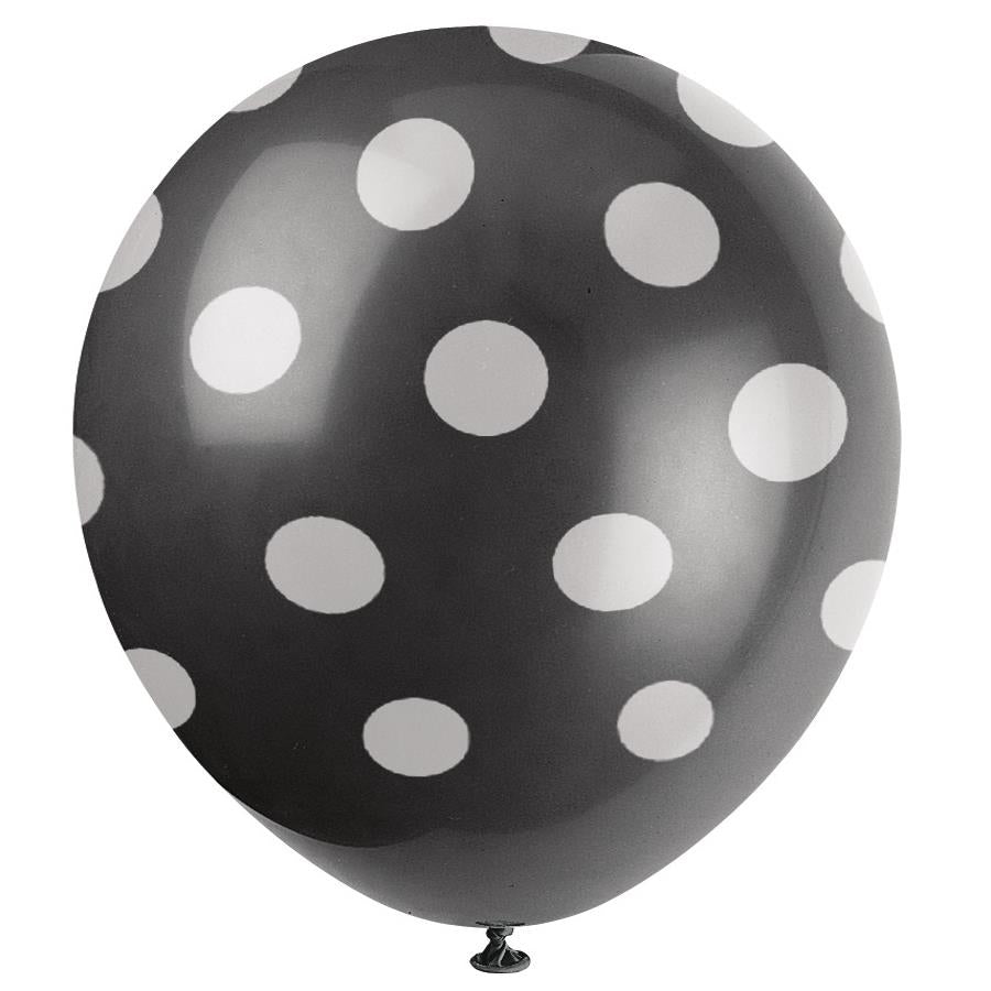 Black Polka Dot Party Latex Balloons Pack of 6 | Party Save Smile