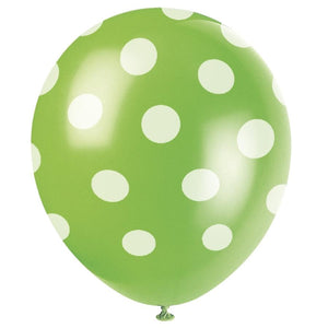 Lime Green Polka Dot Party Latex Balloons Pack of 6