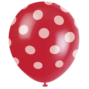 Red Latex Balloons - Polka Dot Pack of 6