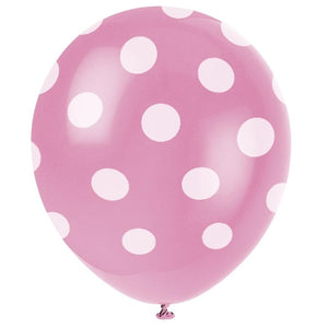 Hot Pink Polka Dot Latex Party Balloons Pack of 6