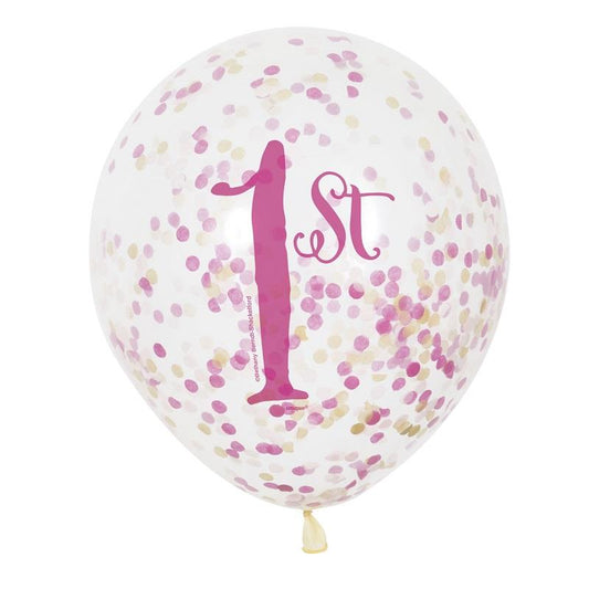 Pink & Gold 1st Birthday Confetti Balloons