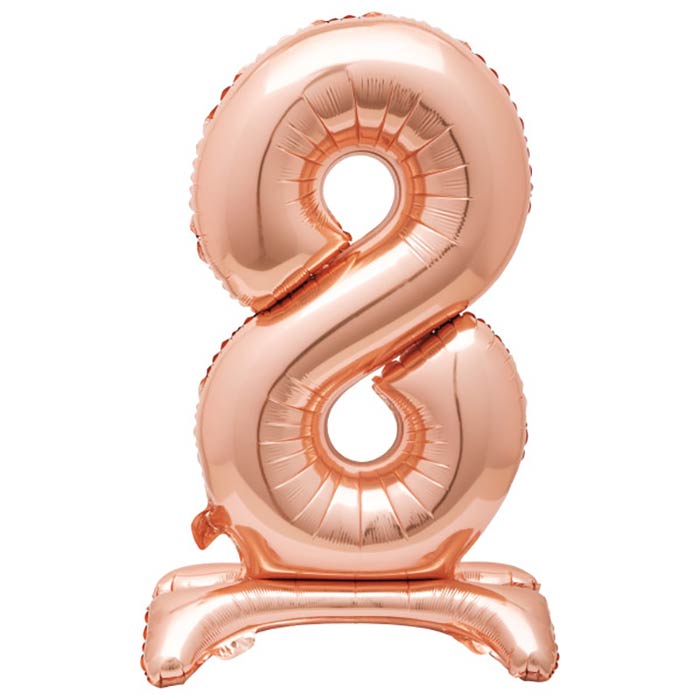 Rose Gold Number 8 Standing Air Fill Balloon 30 inches | Party Save Smile