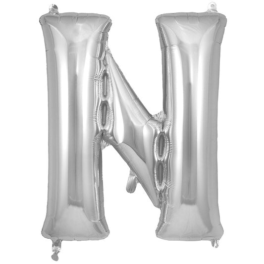 Silver Letter N Foil Balloon 34 inch | Party Save Smile