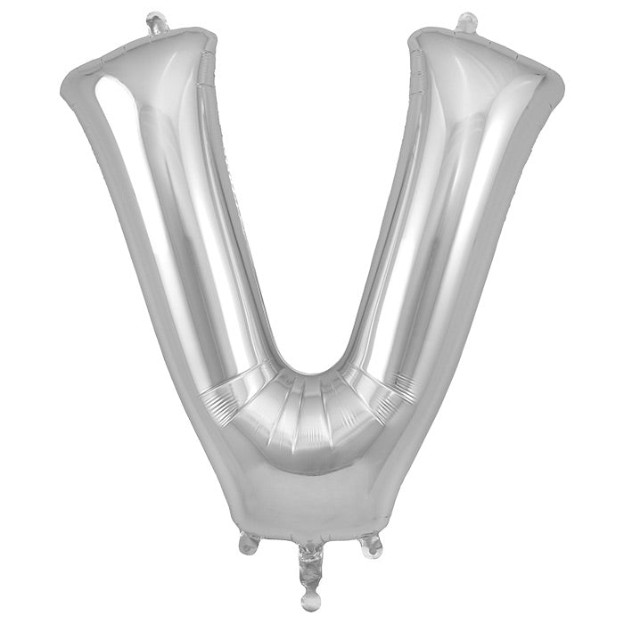 Silver Letter V Foil Balloon 34 inch | Party Save Smile