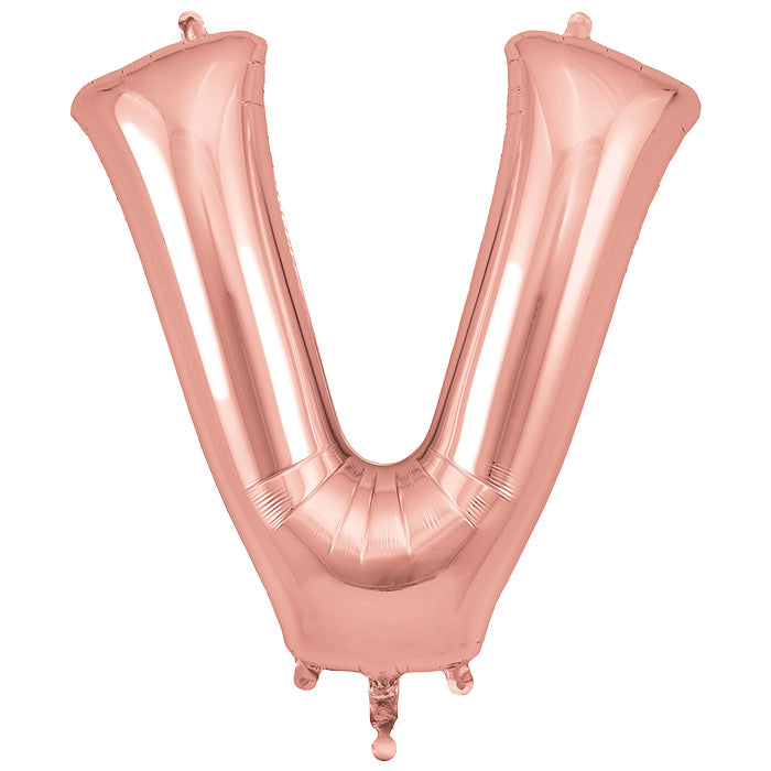 Rose Gold Letter V Foil Balloon 34 inch | Party Save Smile