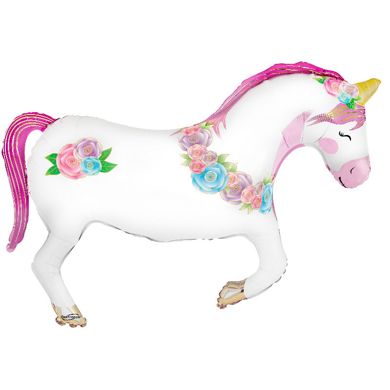 Unicorn Horse Flower Foil Balloon 35 inches | Party Save Smile