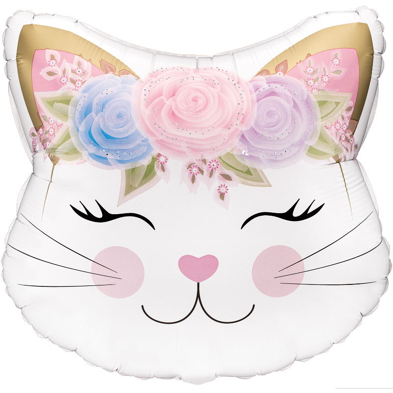 Floral Kitten Foil Balloon 22 inches | Party Save Smile