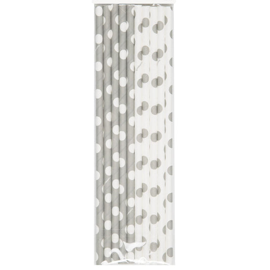 Silver Polka Dot Party Drinking Straws