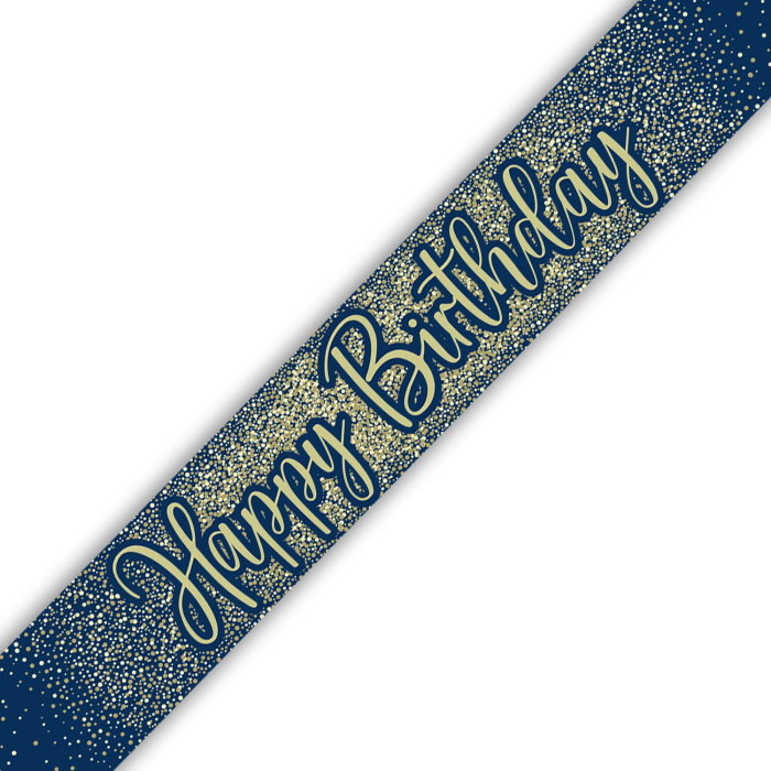 Navy Blue & Gold Happy Birthday Foil Banner 9ft | Party Save Smile