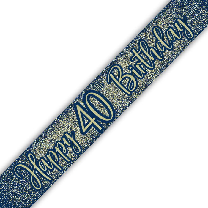 Navy Blue & Gold 40th Birthday Foil Banner 9ft | Party Save Smile