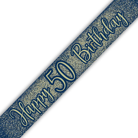 Navy Blue & Gold 50th Birthday Foil Banner 9ft | Party Save Smile