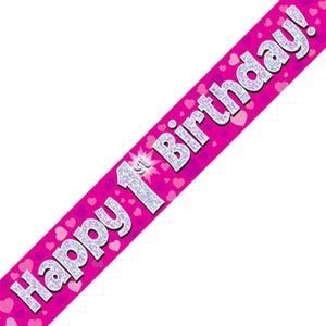 Glitz Pink 1st Birthday Foil Banner 2.7 Metres