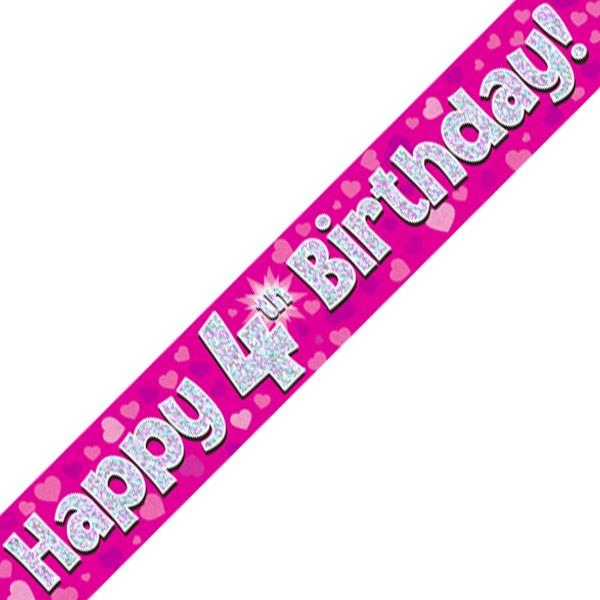 Pink Heart Happy 4th Birthday Foil Banner | Party Save Smile