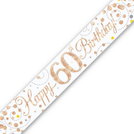 Rose Gold Confetti Happy 60th Birthday Foil Banner 2.7 Metres | Party Save Smile