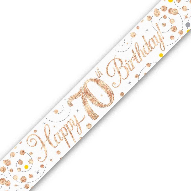 Rose Gold Confetti Happy 70th Birthday Foil Banner 2.7 Metres | Party Save Smile