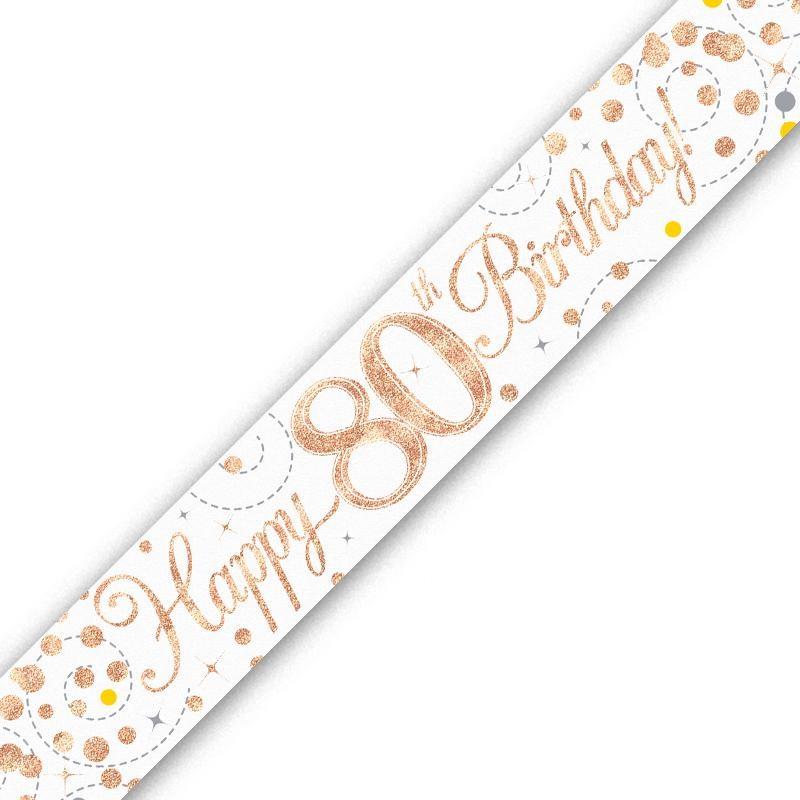 Rose Gold Confetti Happy 80th Birthday Foil Banner 2.7 Metres | Party Save Smile