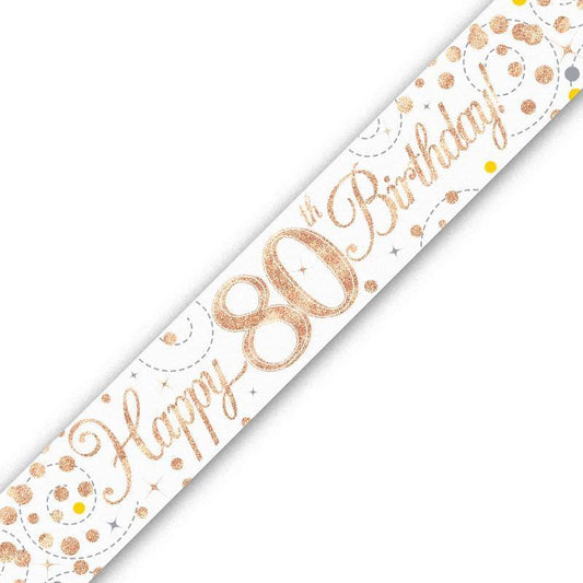 Rose Gold Confetti Happy 80th Birthday Foil Banner 2.7 Metres | Party Save Smile