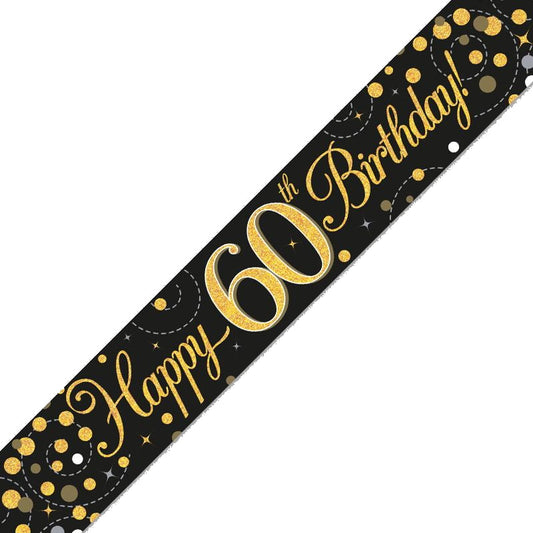 Black and Gold Foil 60th Birthday Banners 2.7 metres | Party Save Smile