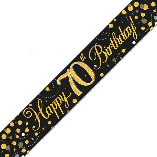 Black and Gold Foil 70 Birthday Banner 2.7 metres | Party Save Smile