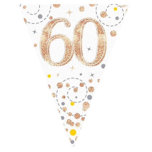Rose Gold Fizz 60th Birthday Bunting 3.9 Metres | Party Save Smile