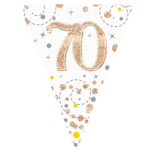 Rose Gold 70th Birthday Bunting Sparkling Fizz 3.9 metres | Party Save Smile