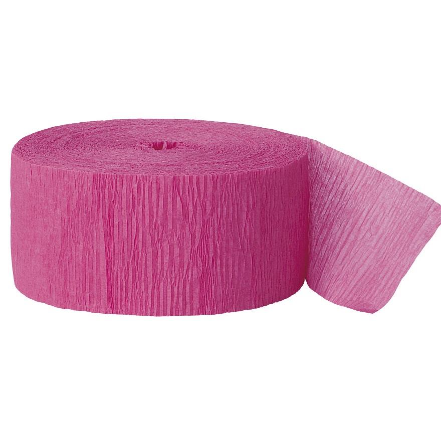 Hot Pink Streamers: Paper Crepe Streamers 24 metres | Party Save Smile